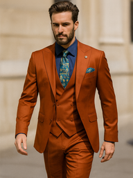 Bold Orange Formal Suit – Men’s 3-Piece Set with Vest & Tie